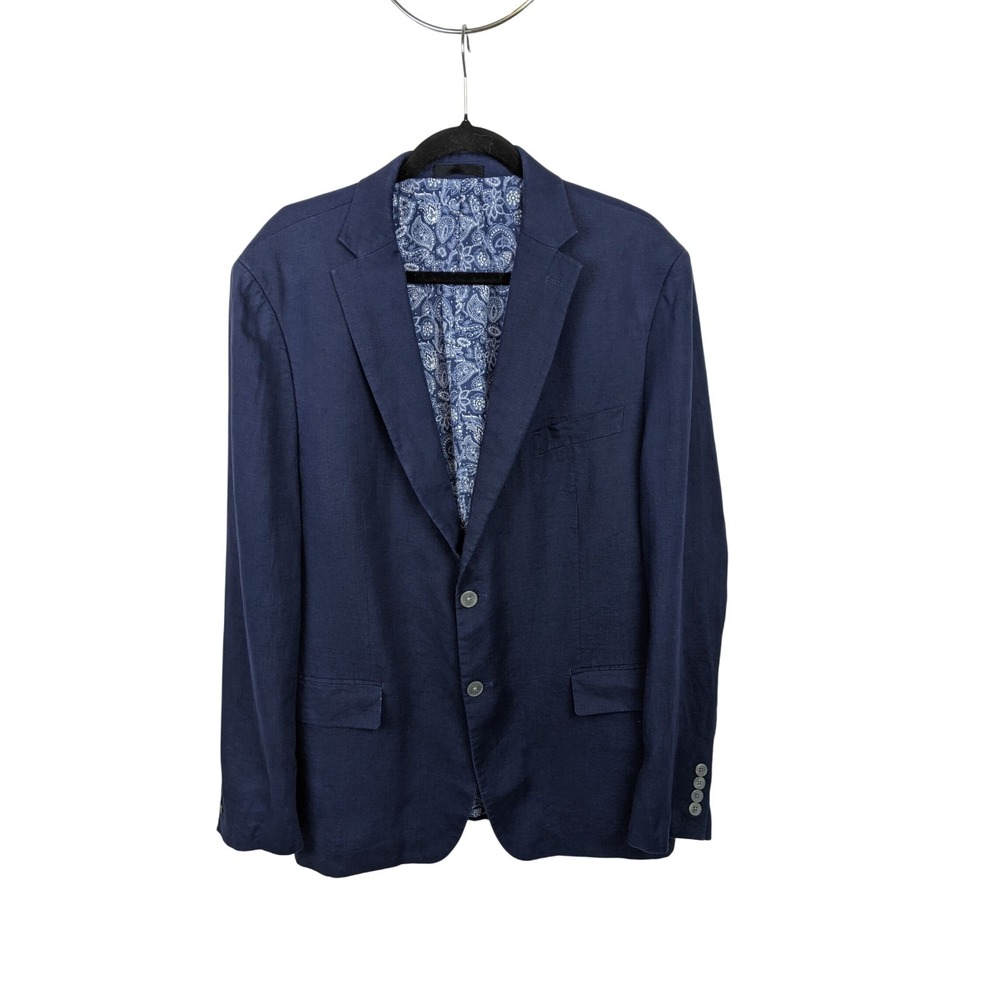 Lauren Ralph Lauren Mens 44R Navy Blue 100% Linen Two Button Blazer Sport Coat